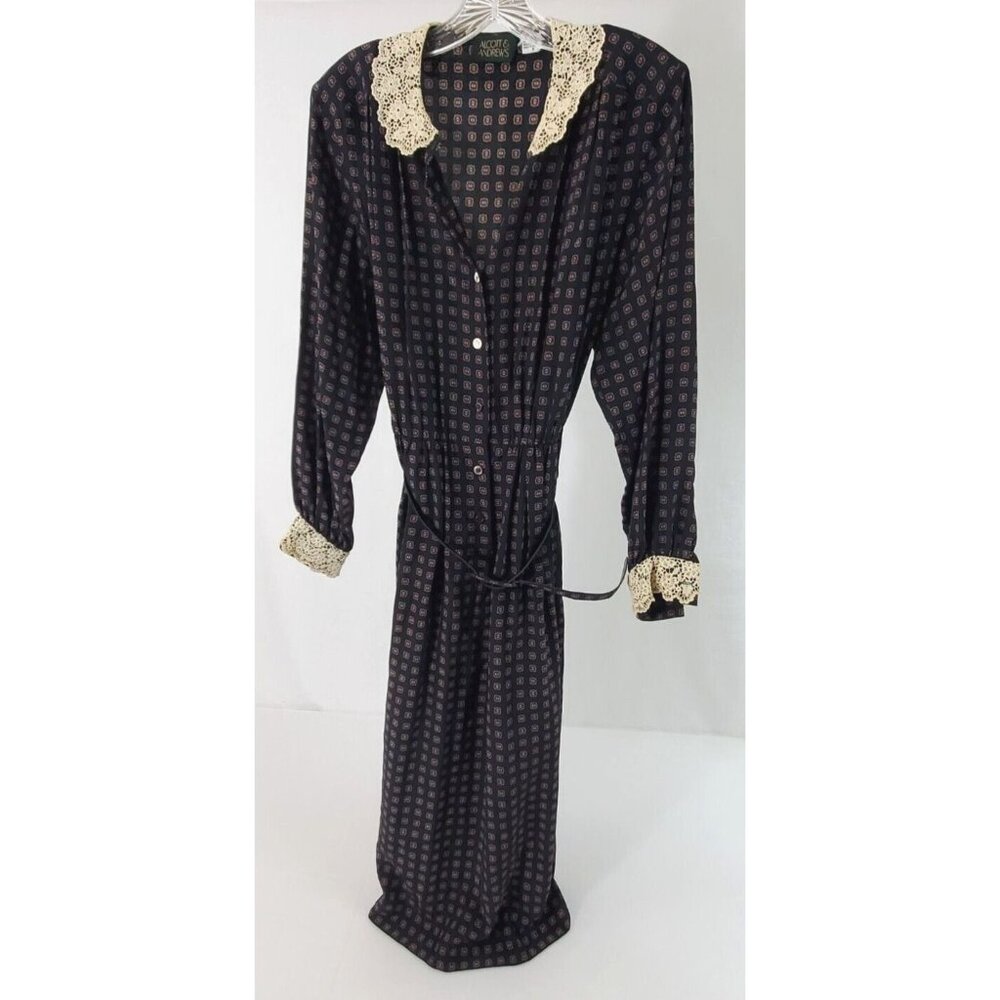 Vintage Alcott & Andrews Blue Long Sleeve 100% Silk Dress Women's Size 8